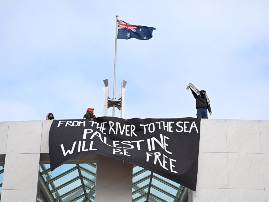 Pro-Palestine protesters scale roof of Australia’s Parliament House