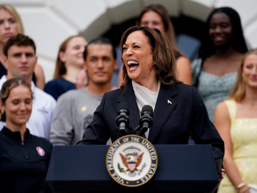 Kamala Harris hails Joe Biden’s legacy in first speech since he quit race