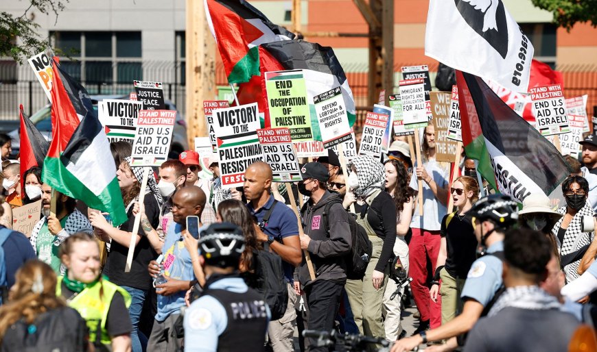 Video: Thousands join Gaza protests at Democratic Convention