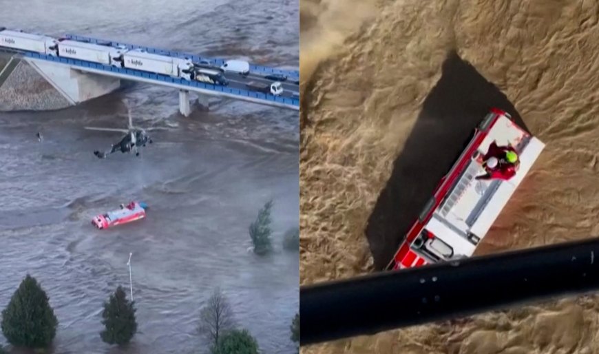 Firefighters rescued by helicopter from Czech Republic floods