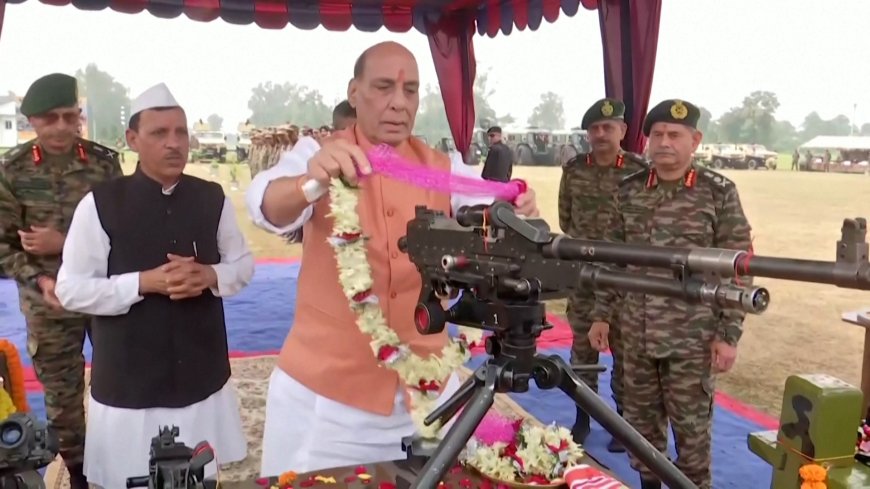 India’s defence minister takes part in Hindu ‘weapon worship’ ceremony