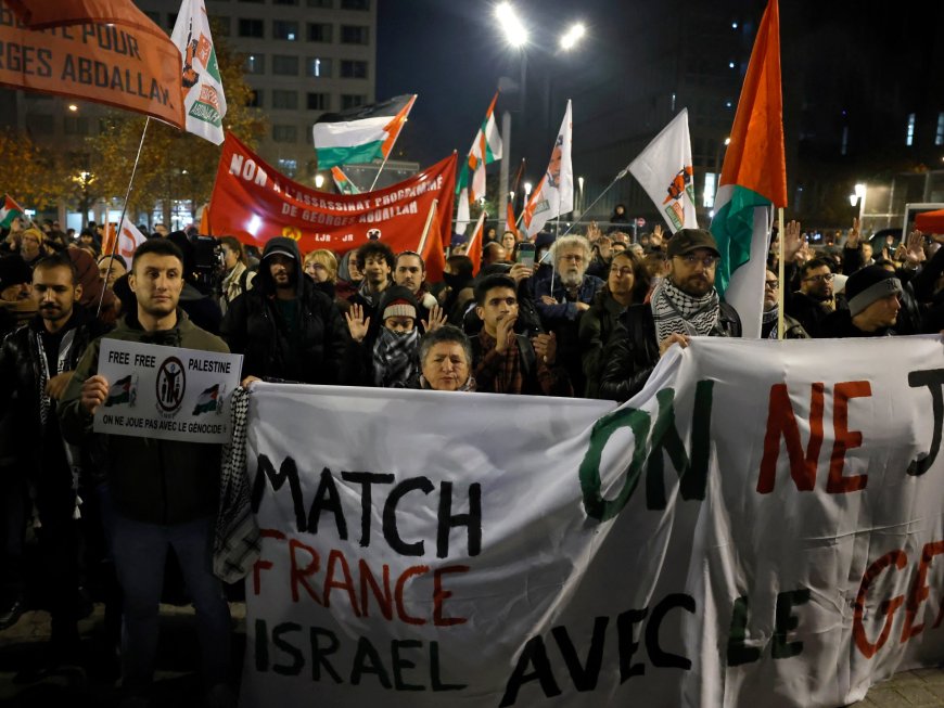 Pro-Palestinian protesters rally against Israeli football match in Paris